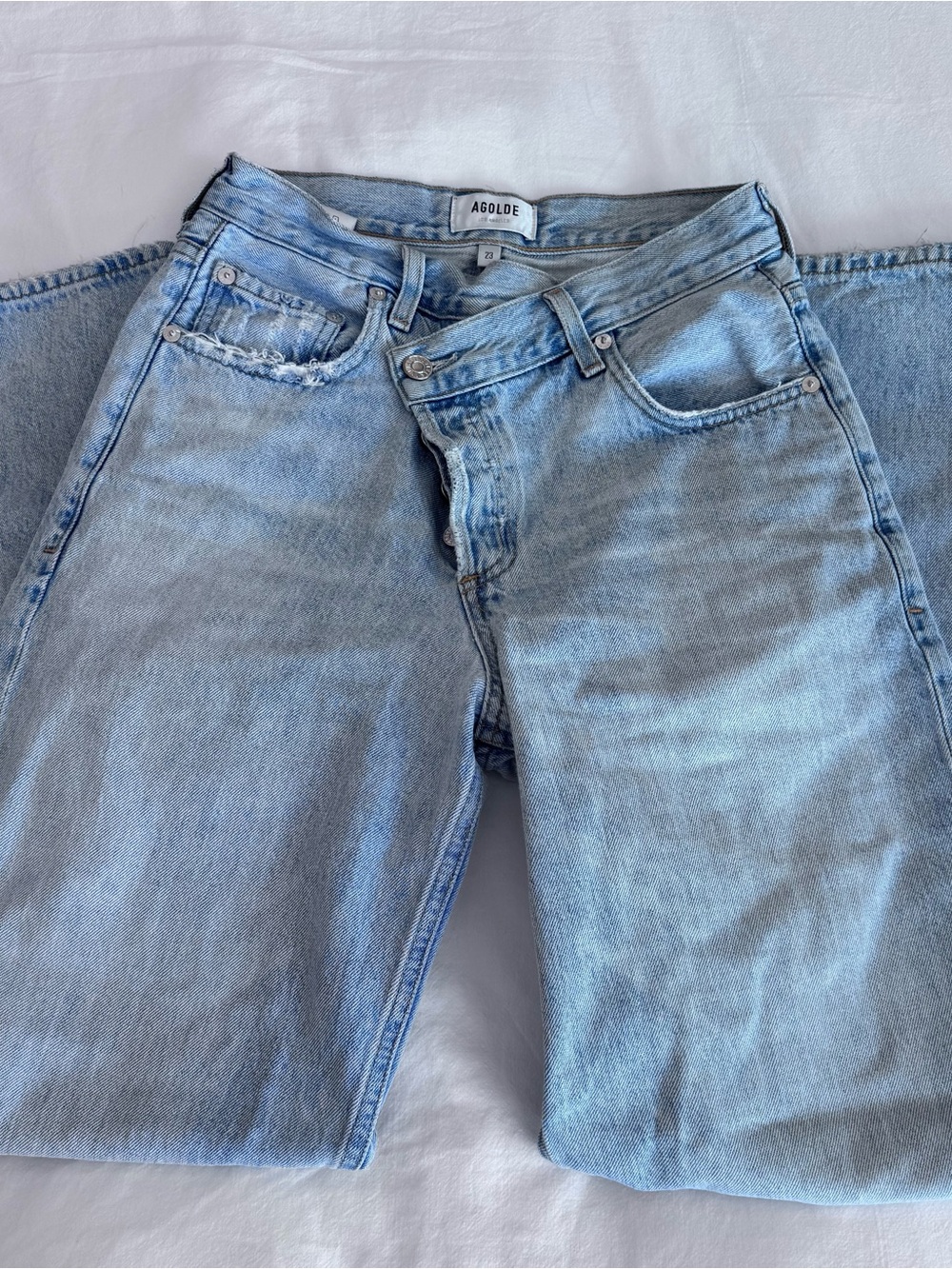 Agolde Light Blue Criss Cross Straight Leg Jeans